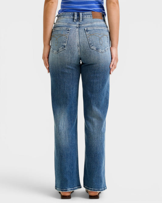 Medium Wash Mid Rise Straight Leg Jeans