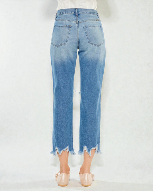 Light blue jeans with a white background