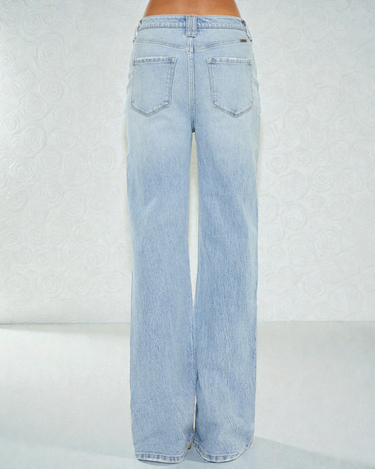 Light blue jeans on a white background