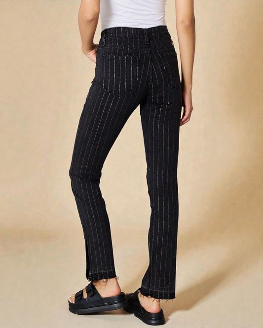 Black Pinstripe Button-Fly Pants