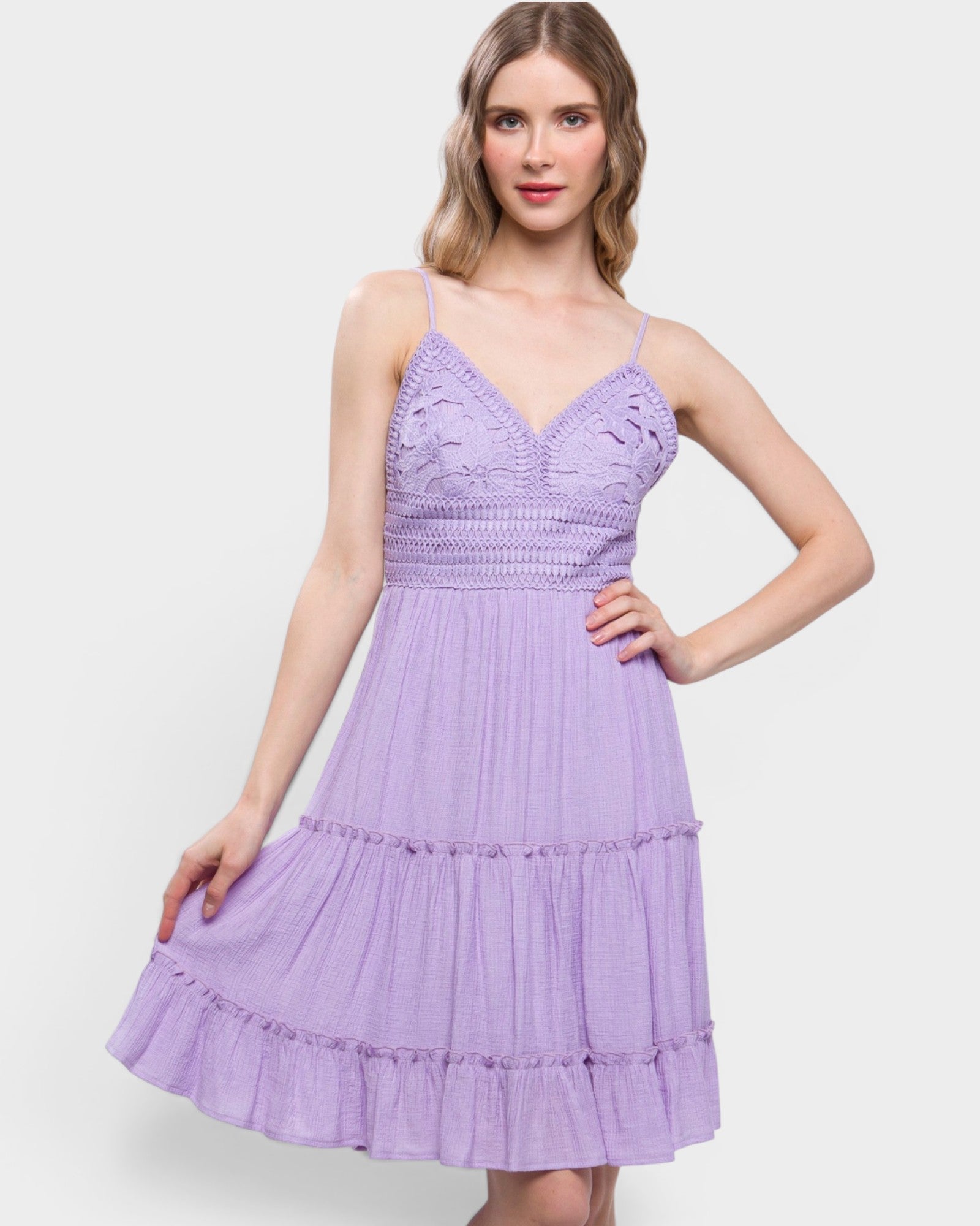 LOVE TREE Lavender Crochet Detail Mini Dress Lavender / S