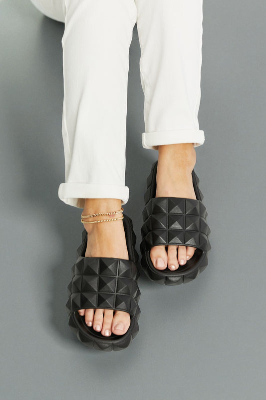 Black Geometric Slide Sandals