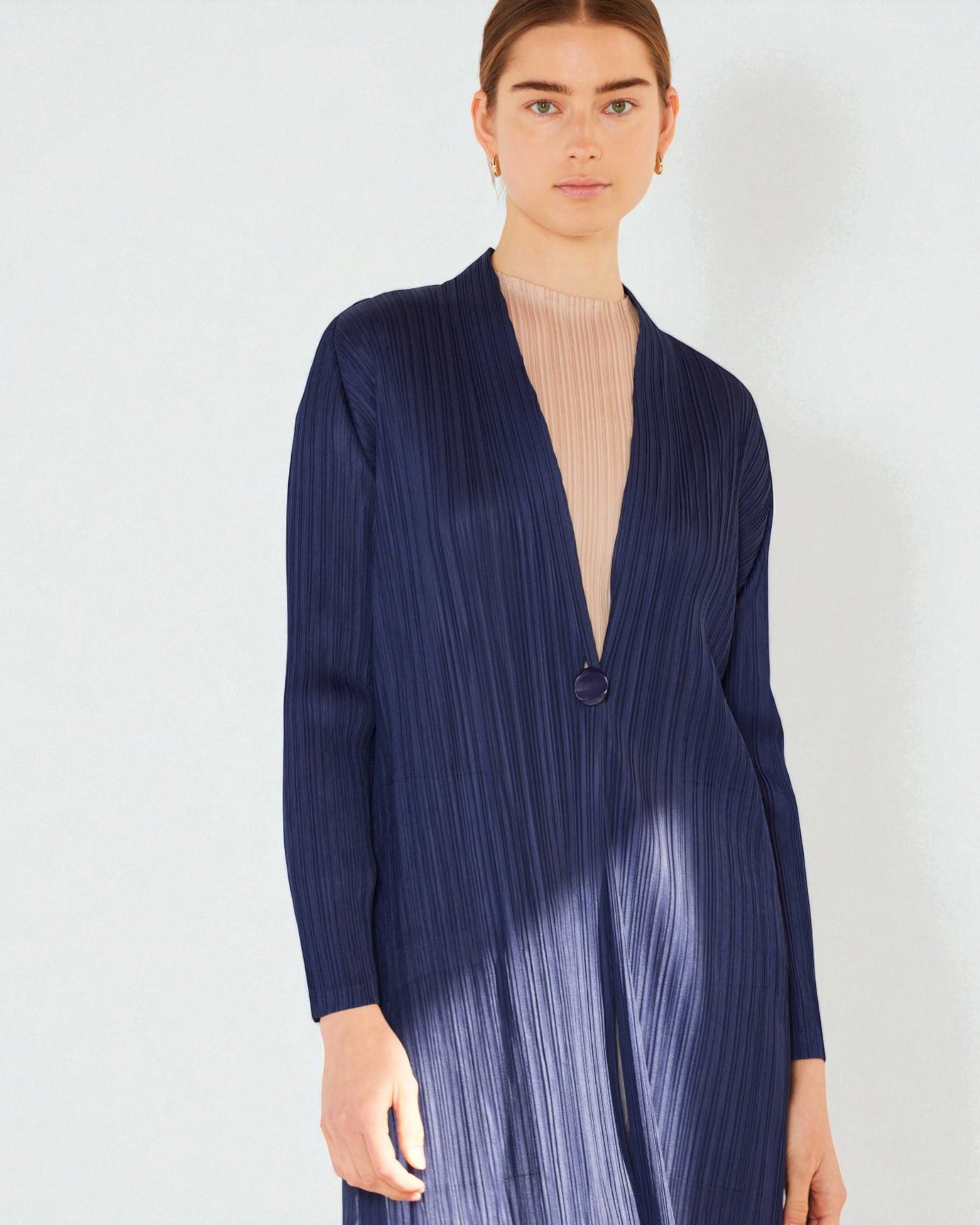 Cárdigan largo plisado de manga larga