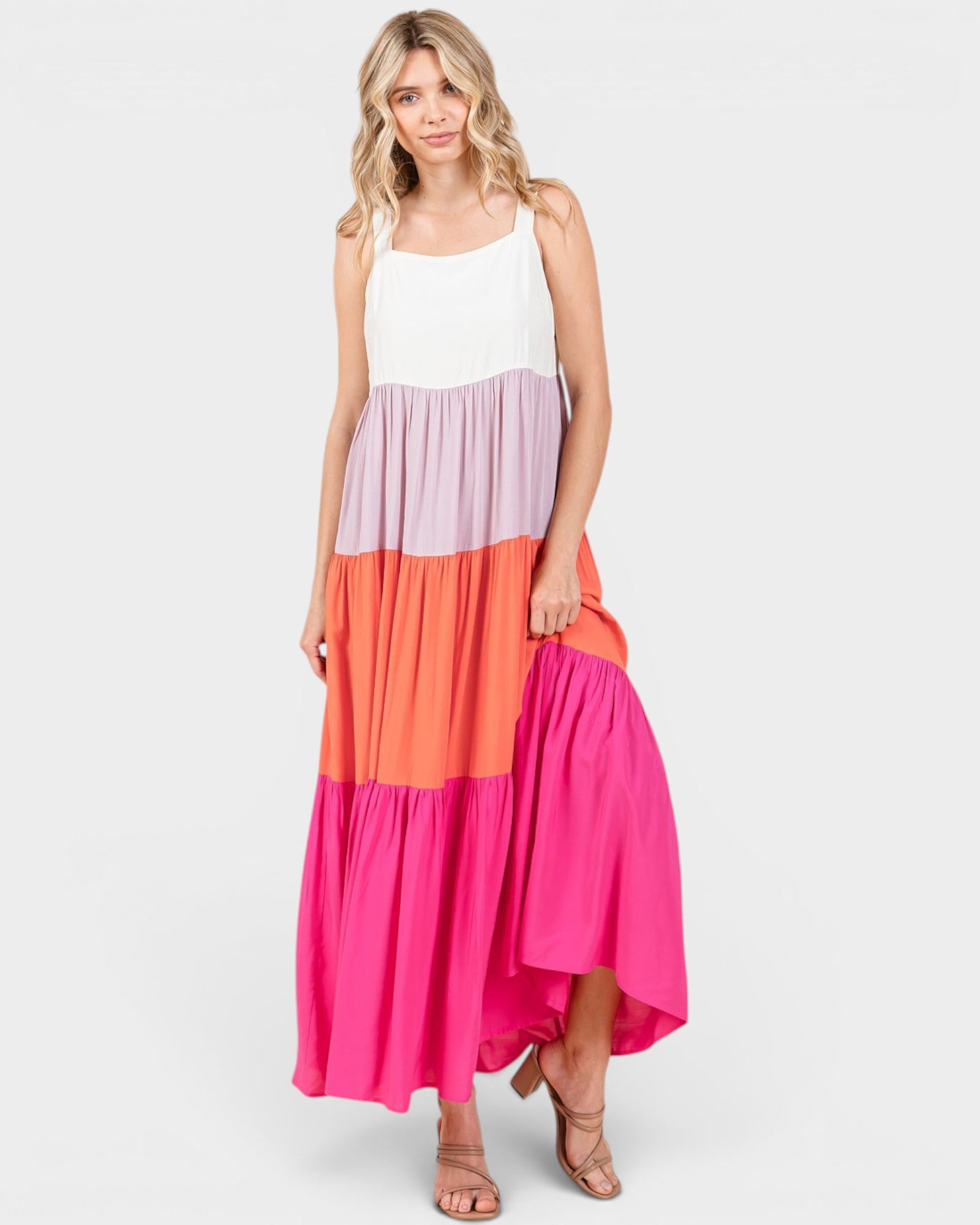 MITTOSHOP Cream & Sorbet Color Block Maxi Dress Beach Rose Co. MITTOSHOP Cream & Sorbet Color Block Maxi Dress Beach Rose Co.
