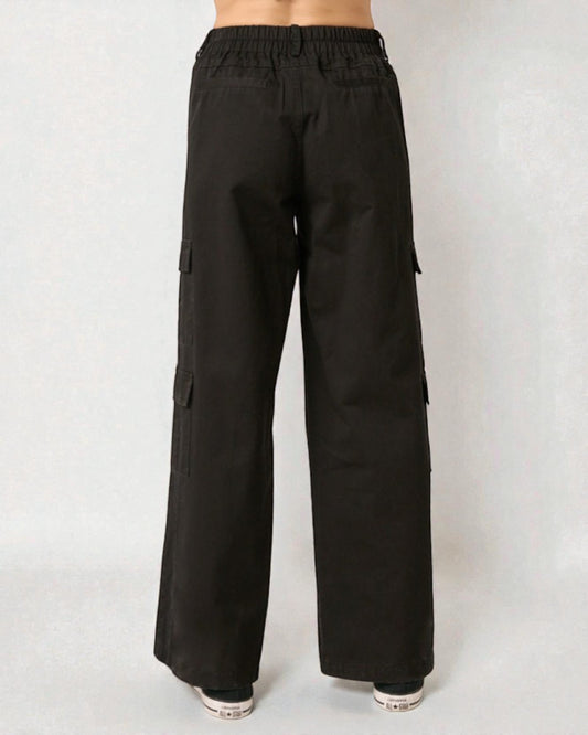 Black cargo pants on a white background