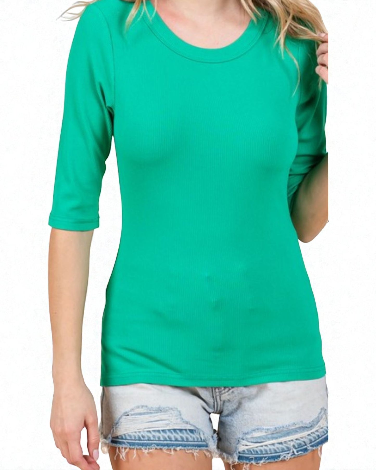 Emerald Green 3/4 Sleeve Scoop Neck Tee