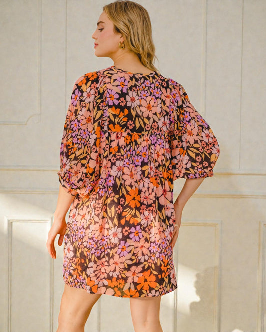 Black Floral Babydoll Mini Dress