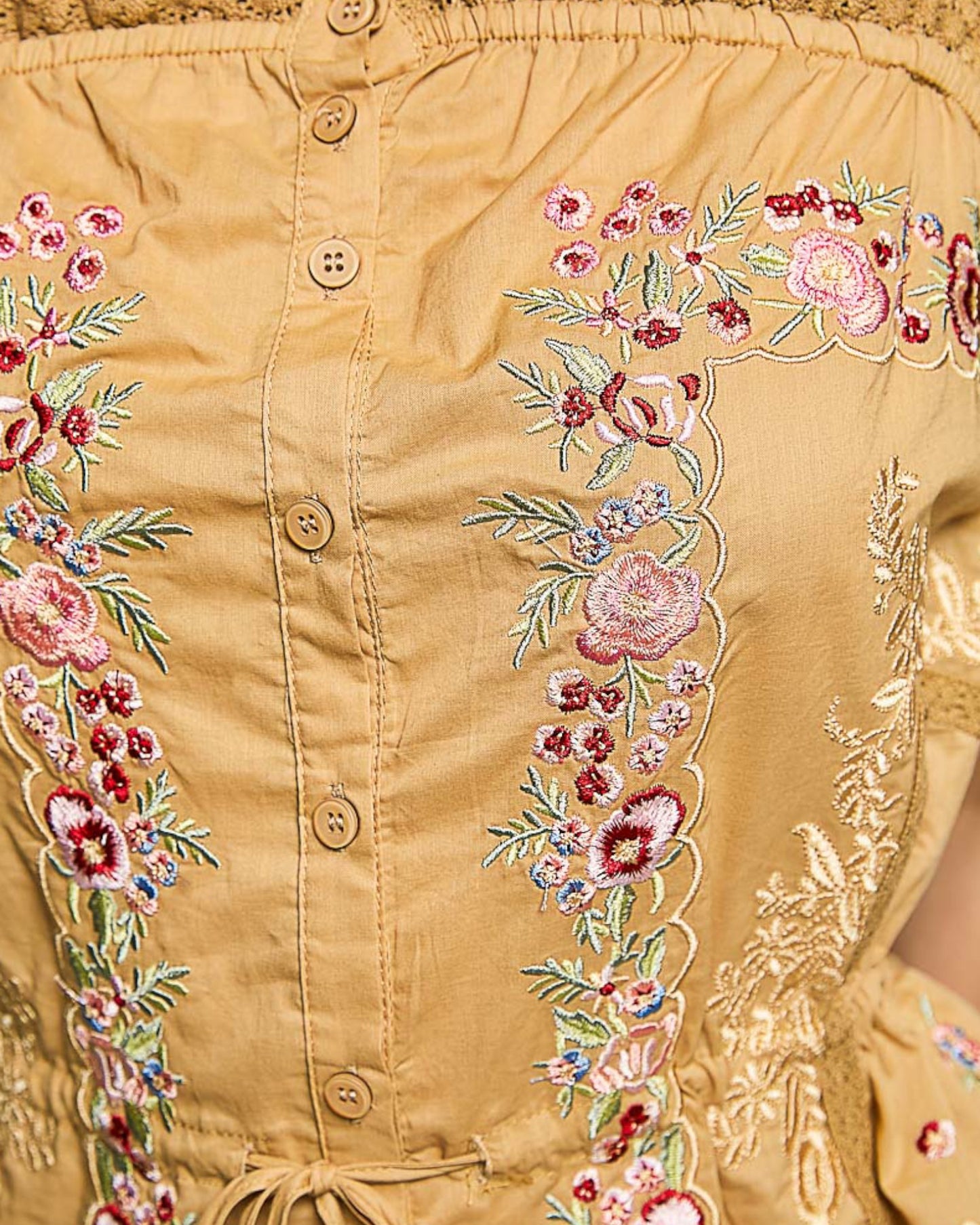 Camel Embroidered Cotton Cami Top