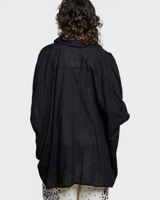Black Oversized Button Front Shirt Tunic