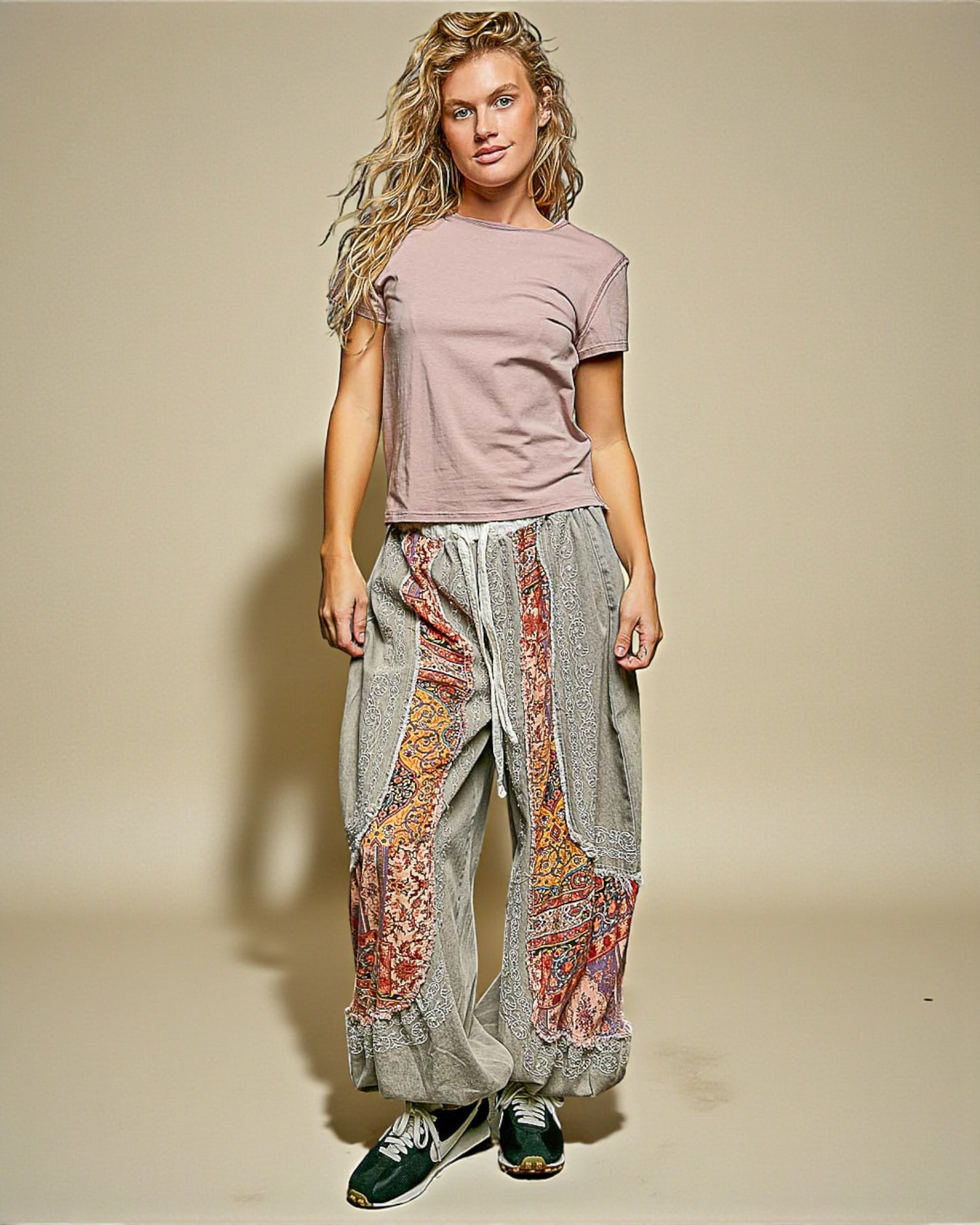 Dusty Mauve Contrast Stitch Cropped Tee