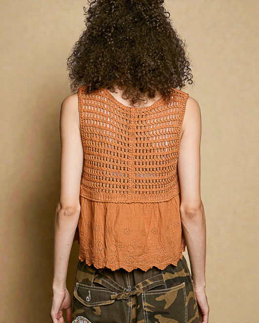 Rust Embroidered Peplum Tank
