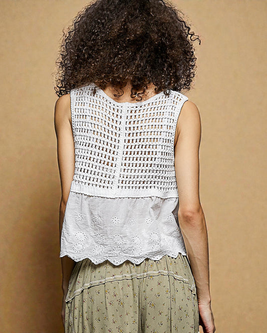 White Embroidered Peplum Tank