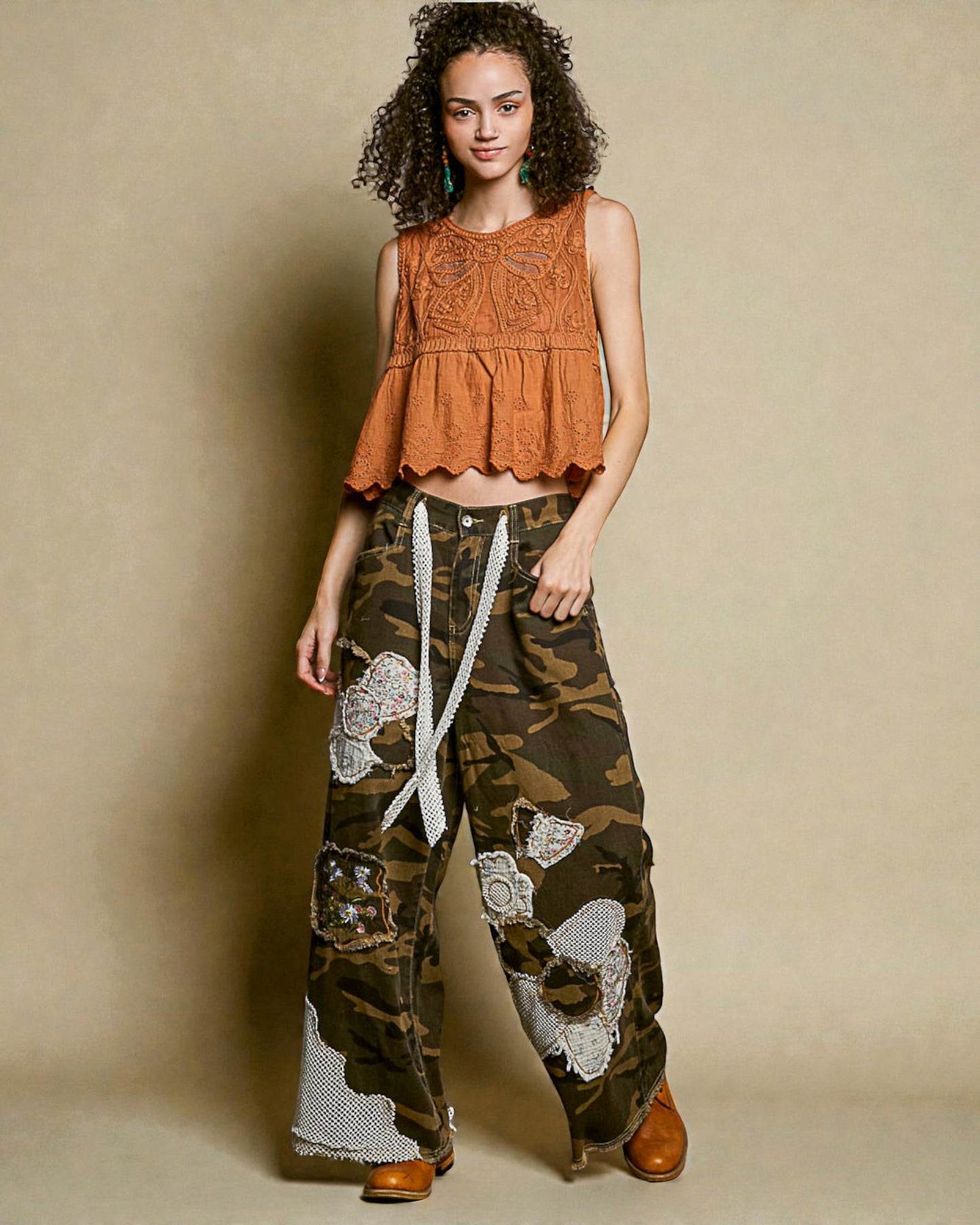 Rust Embroidered Peplum Tank