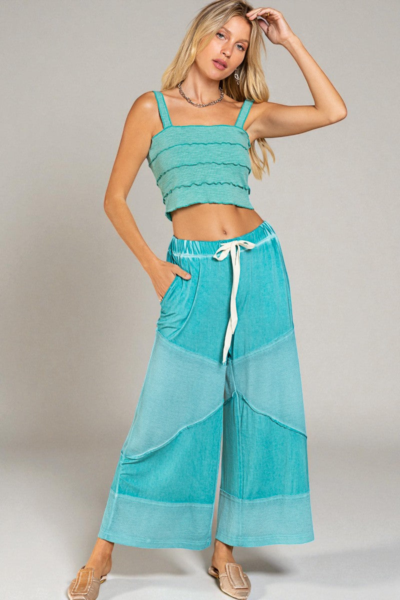 Aqua Waffle Patch Drawstring Pants