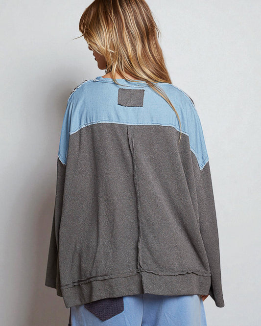 Charcoal Star Patch Oversized Sweater