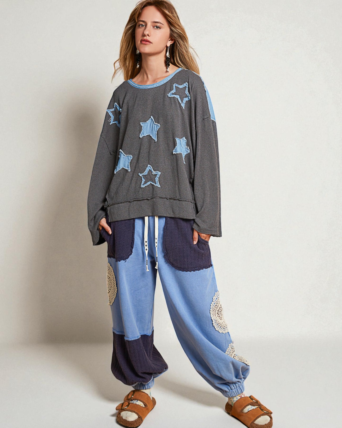 Charcoal Star Patch Oversized Sweater