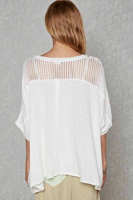 White Open-Knit Grommet Sleeve Top