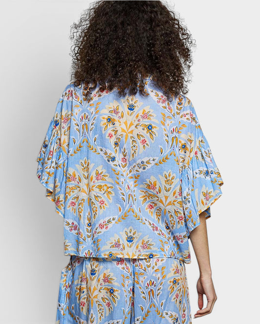 Light Blue Floral Flutter Sleeve Top