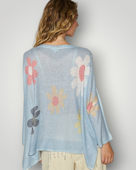 Sky Blue Floral Knit Sweater