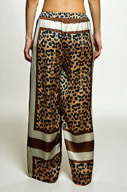 Leopard Print Satin Wide Leg Pants