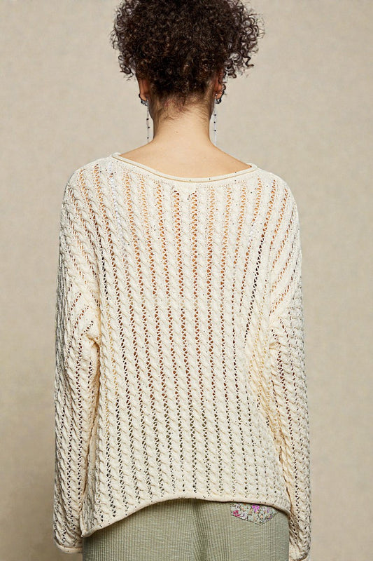 Creamy Ivory Lace Knit Long Sleeve Top