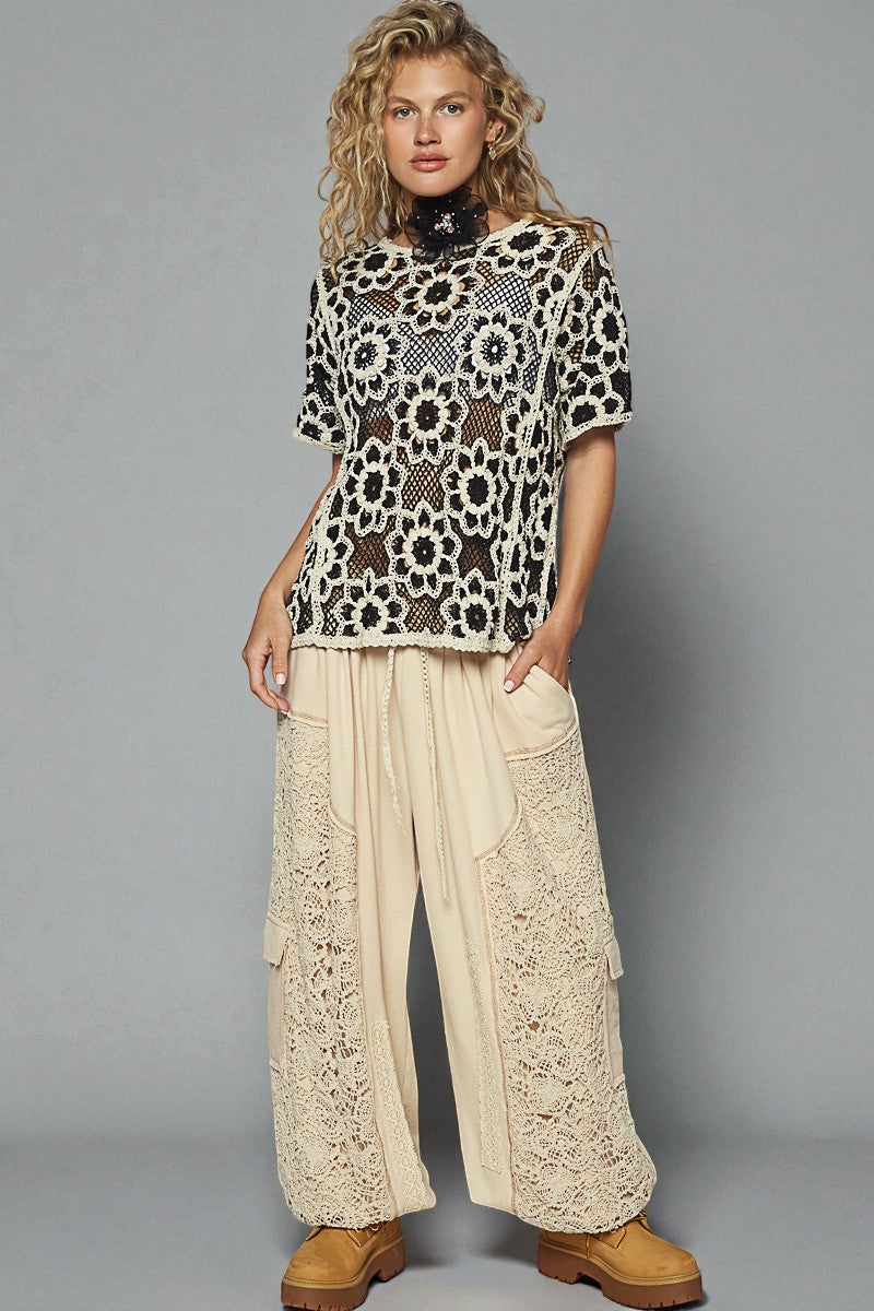 Black & Ivory Crochet Floral Top