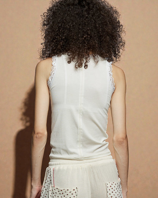 Soft Ivory Lace Trim Sleeveless Tank