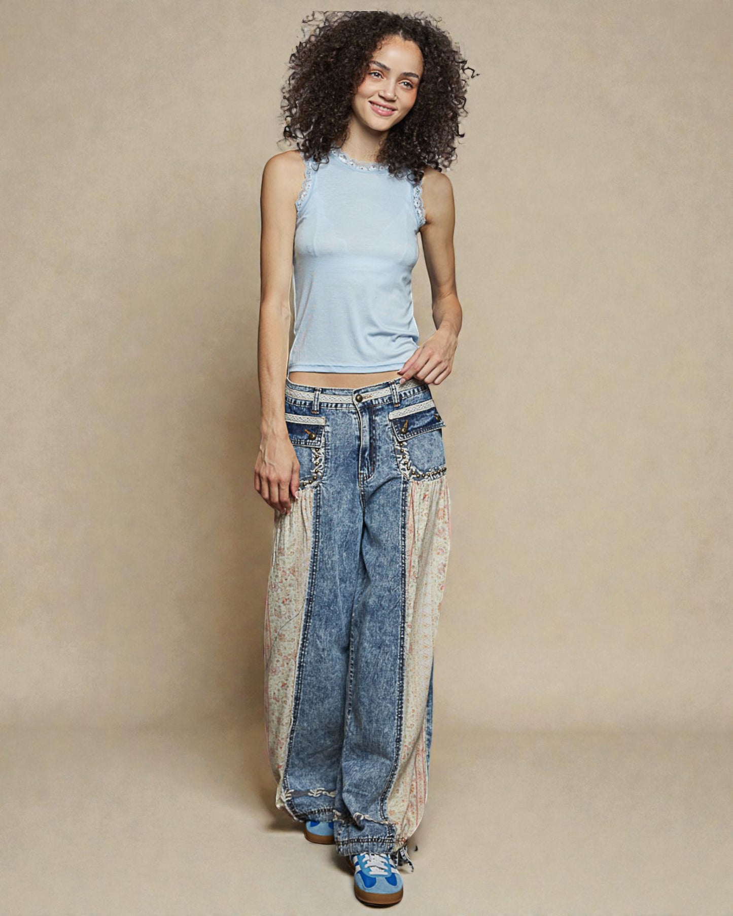 Powder Blue Lace Trim Sleeveless Tank