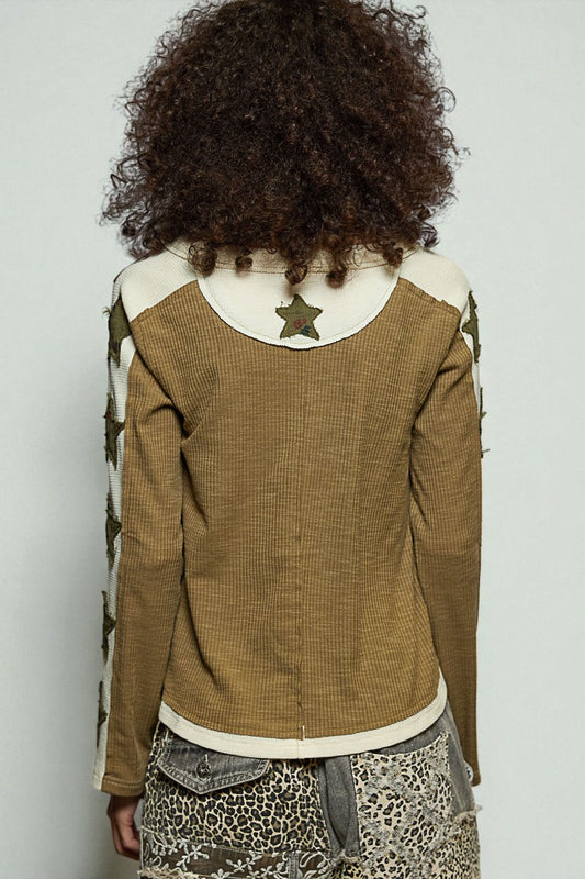 Olive Star Patch Long Sleeve Top