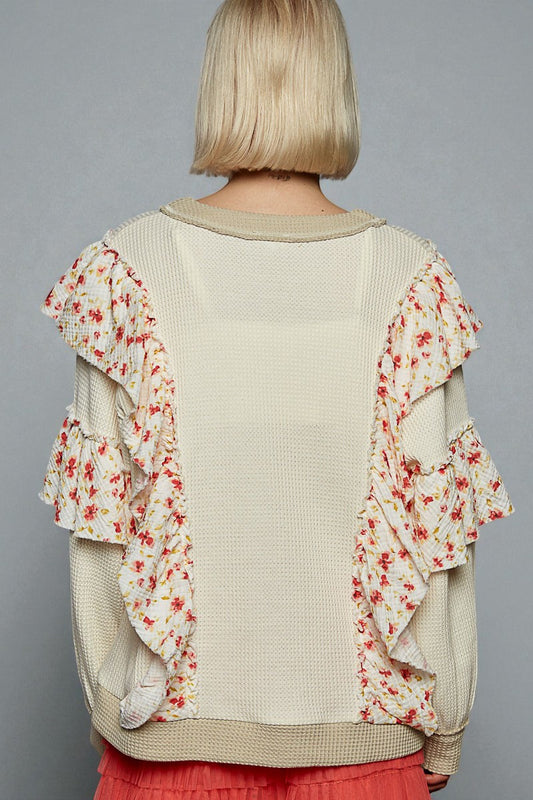 Cream & Floral Ruffle Patchwork Top