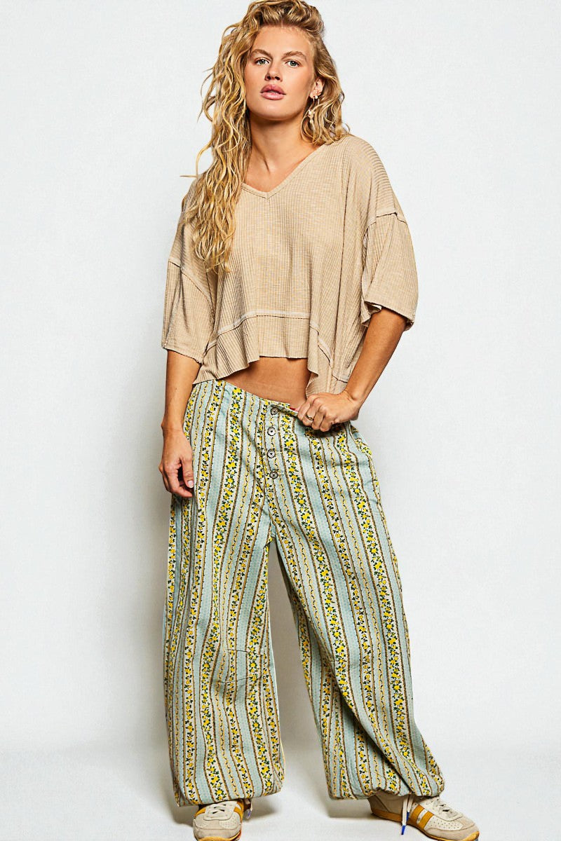 Sand Textured V-Neck Crop Top