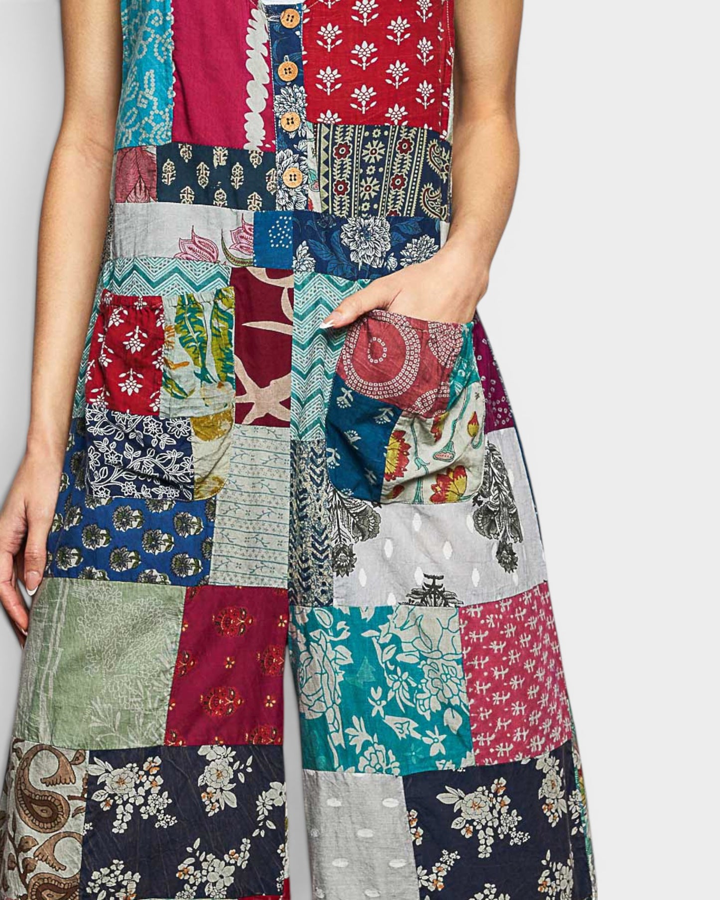 Multi Patchwork Wide Leg Jumpsuit