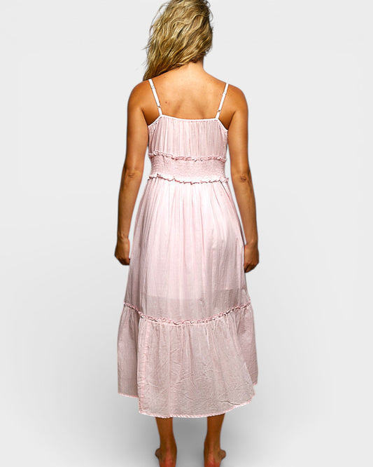 Blush & Black Printed Smocked Midi Dress