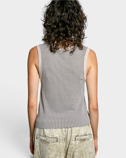 Heather Gray Ribbed Contrast Trim Tank Top