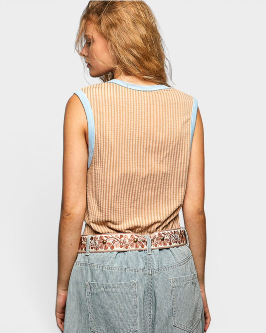 Camel Ribbed Contrast Trim Tank Top
