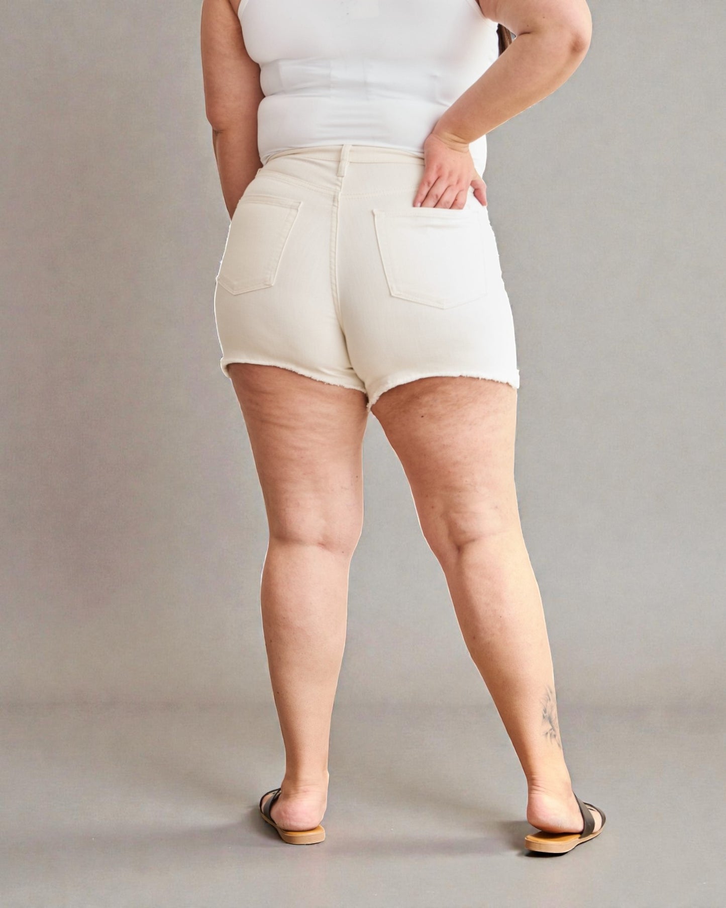 Ivory High Rise Denim Shorts