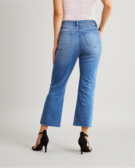 Medium Wash High Rise Cropped Flare Jeans