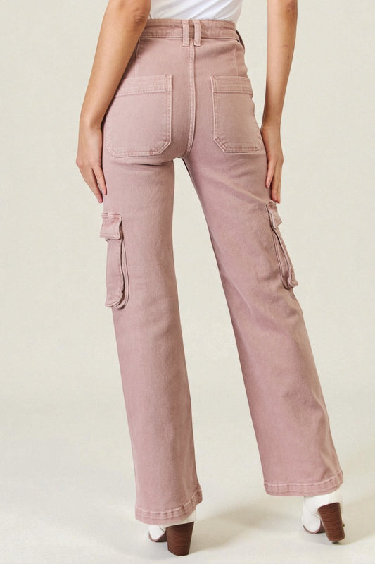 Jean cargo taille haute à jambe large en mauve