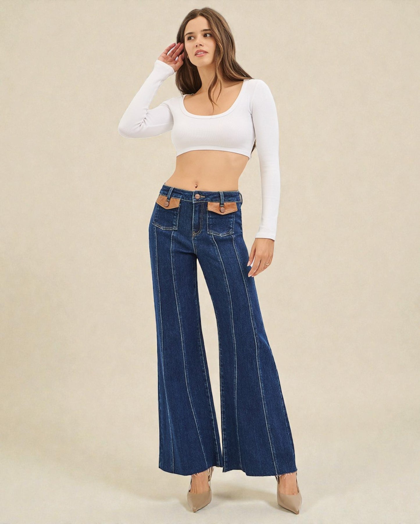 Dark Wash Wide Flare Leg Jeans