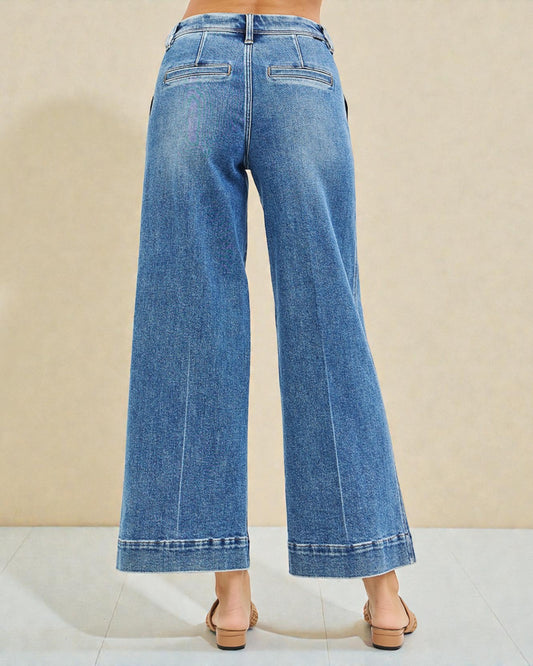 Medium Wash Cropped Wide Leg Jeans