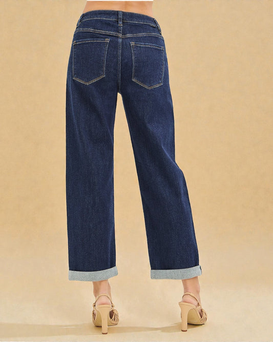 Dark Wash Cuffed Boyfriend Jeans
