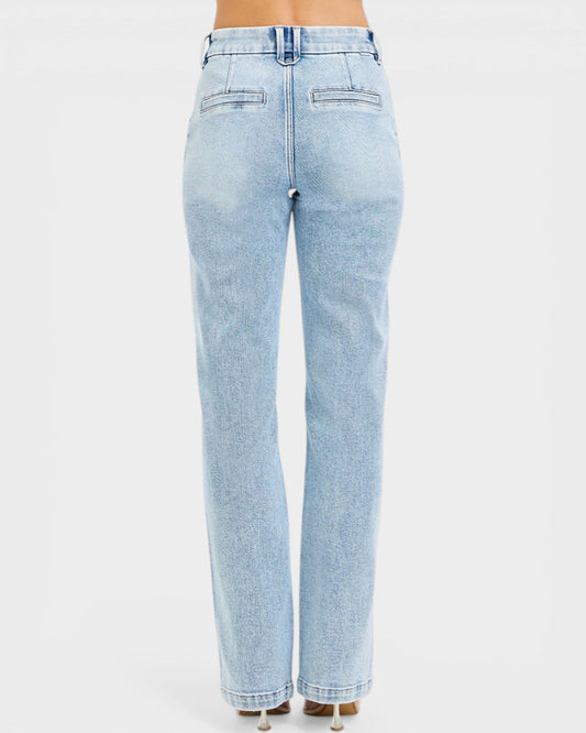 Light blue jeans on a white background