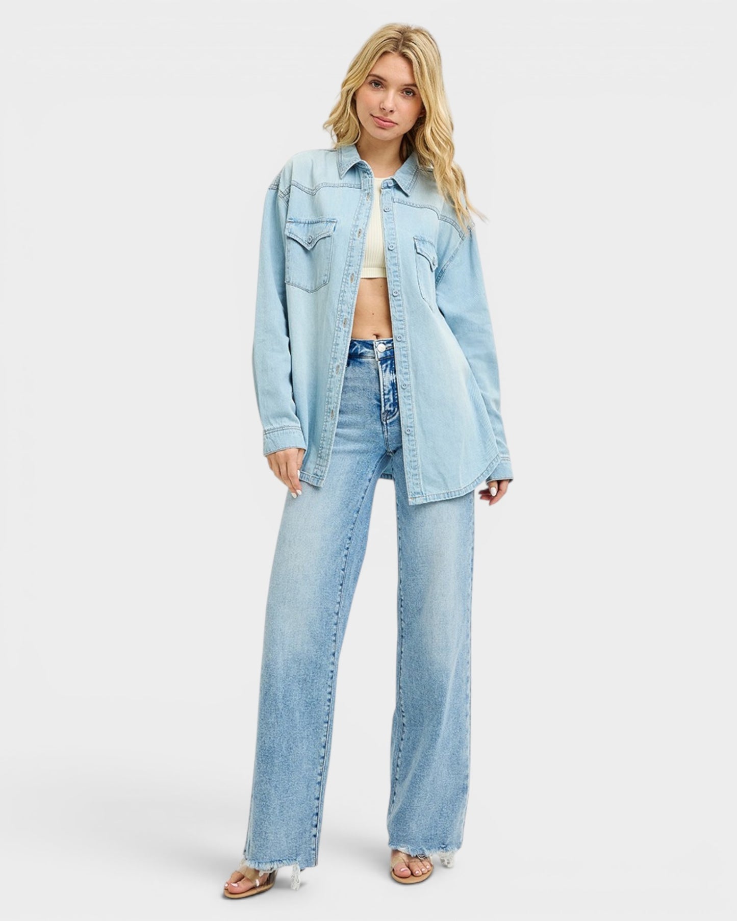 Light Wash Denim Button Down Shirt