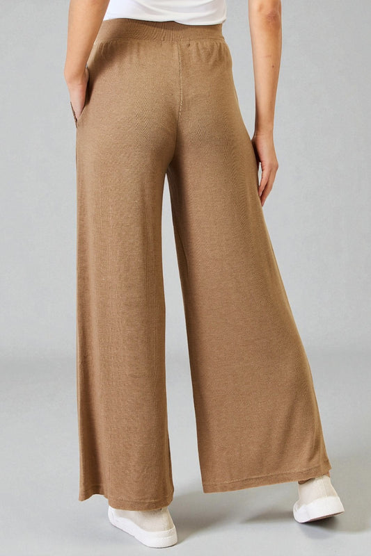 Camel Knit Wide-Leg Lounge Pants