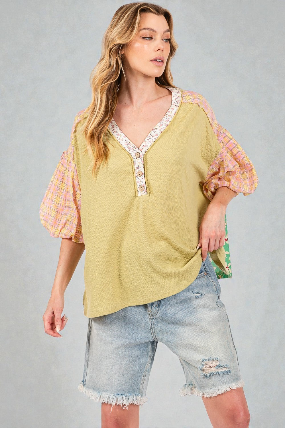 Yellow, Pink & Mint Patchwork Top