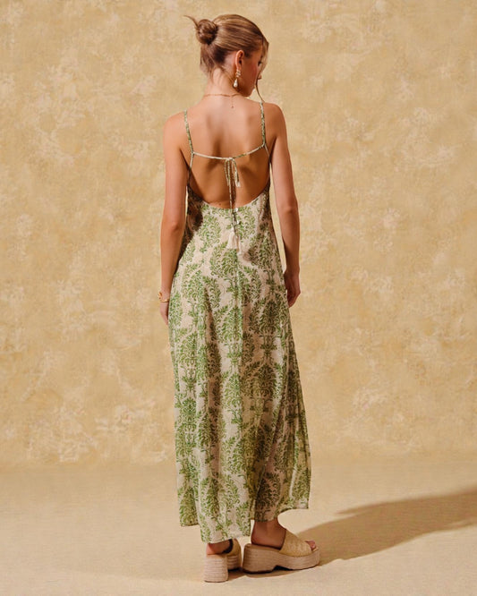 Olive & Ivory Damask Maxi Dress