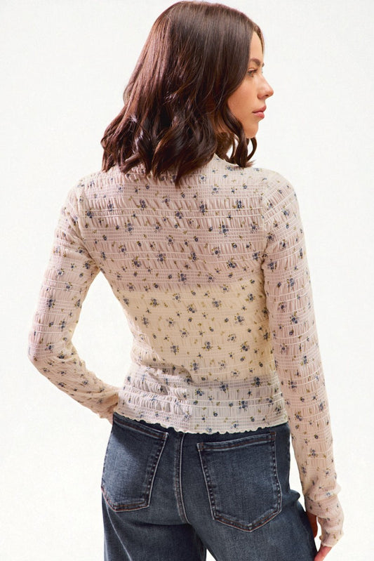 Ivory Smocked Mock Neck Top