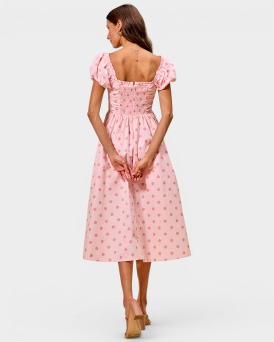Pink Polka Dot Midi Dress