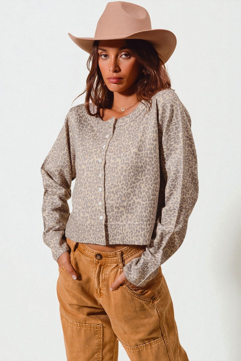 Taupe Leopard Button Front Top