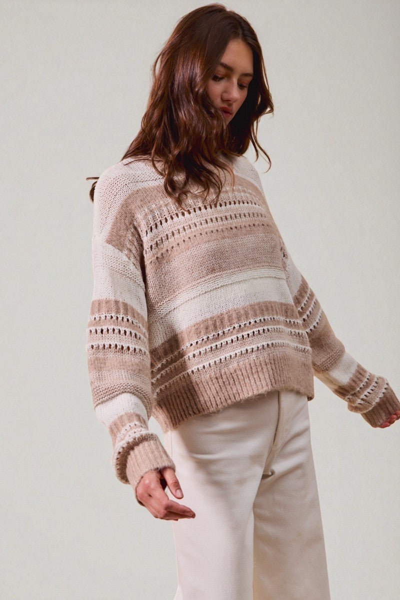 Taupe & Cream Striped Knit Sweater